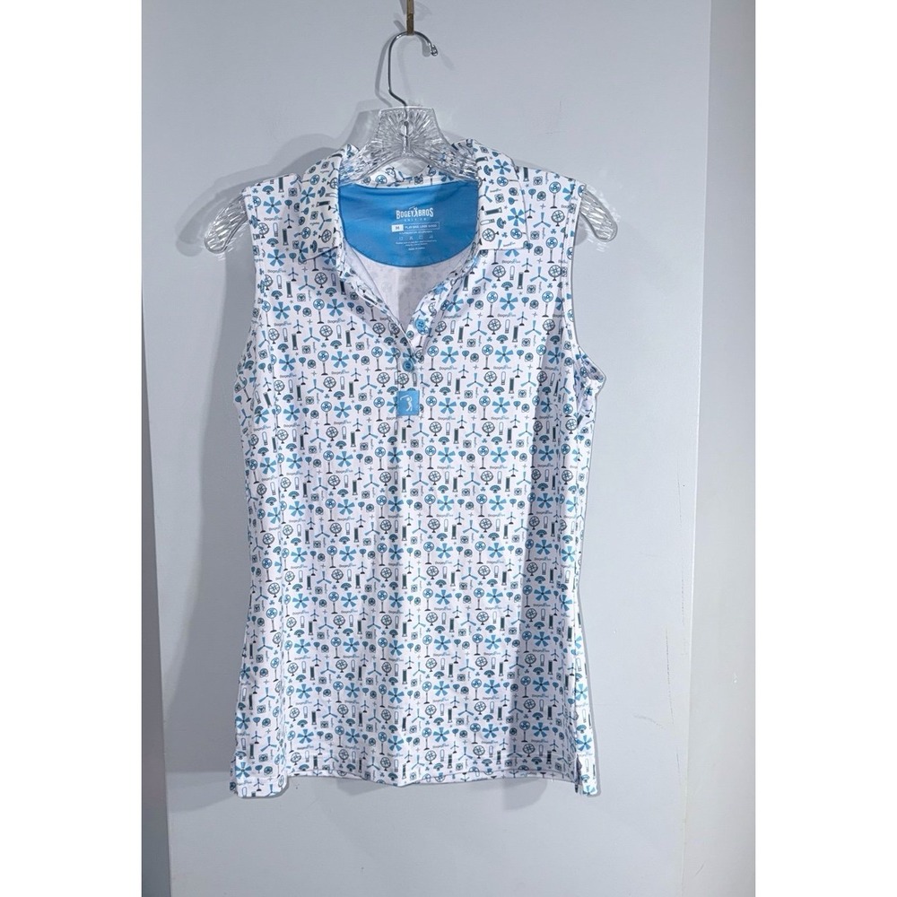 Bogey Bros exclusively fans sleeveless white blue various fans polo medium